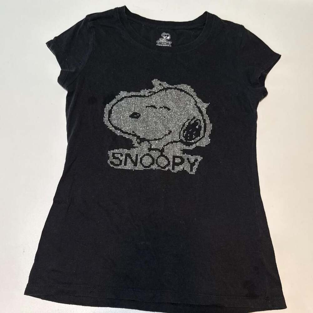 Peanuts by Schulz Snoopy Rhinestone Studded Graphic Black T-Shirt